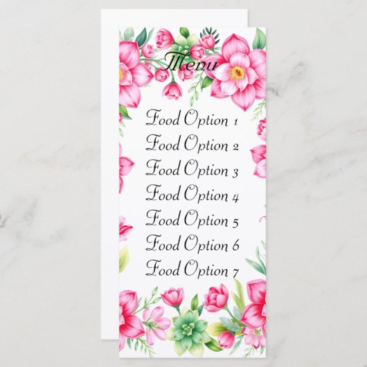 Roze bloem plat menu (Voorkant / Achterkant)