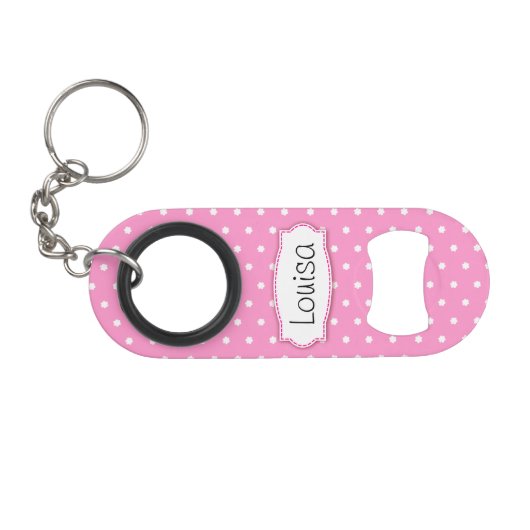 Roze bloem polka stippen naam flesopener mini flessenopener (Voorkant (Horizontaal))