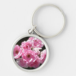 Roze Bloem Premium Ronde Sleutelhanger