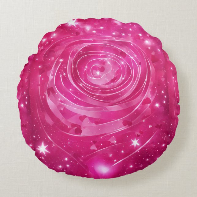 Roze Bloem Print Rond Kussen. Kussen (Voorkant)