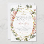 Roze bloem Quinceanera uitnodiging (Voorkant)