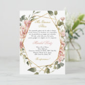 Roze bloem Quinceanera uitnodiging (Staand voorkant)