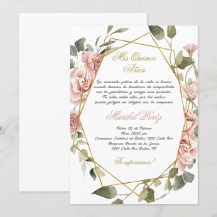 Roze bloem Quinceanera uitnodiging
