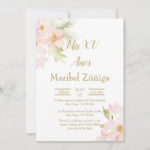 Roze bloem Quinceanera uitnodiging (Voorkant)