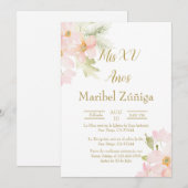 Roze bloem Quinceanera uitnodiging (Voorkant / Achterkant)