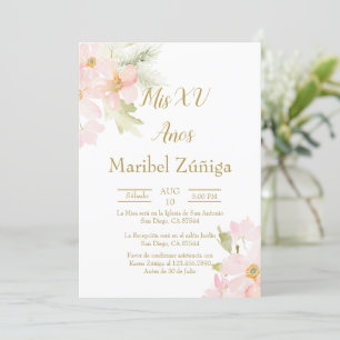 Roze bloem Quinceanera uitnodiging