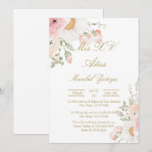 Roze bloem Quinceanera uitnodiging (Voorkant / Achterkant)