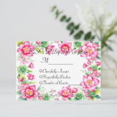 Roze Bloem Reactiekaart Met Maaltijdopties RSVP Kaartje (Staand voorkant)