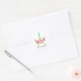 Roze Bloem Regenboog Eenhoorn Baby Shower Ronde Sticker