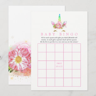 Roze Bloem Regenboog Eenhoorn Meisje Baby Shower B Kaart