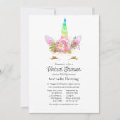 Roze Bloem Regenboog Eenhoorn Virtuele Baby Shower Kaart (Voorkant)