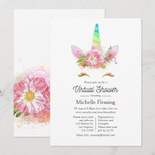 Roze Bloem Regenboog Eenhoorn Virtuele Baby Shower Kaart