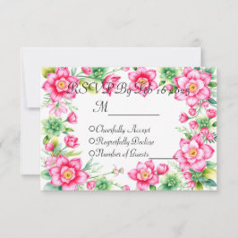 Roze Bloem Responskaart zonder Maaltijd Opties RSVP Kaartje