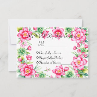 Roze Bloem Responskaart zonder Maaltijd Opties RSVP Kaartje