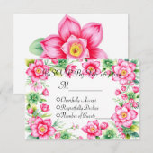Roze Bloem Responskaart zonder maaltijdopties RSVP Kaartje (Voorkant / Achterkant)