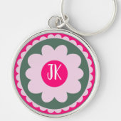 Roze Bloem Ronde Metalen Sleutelhanger (Voorkant)