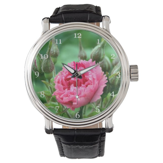 roze bloem roos bloem horloge (Voorkant)