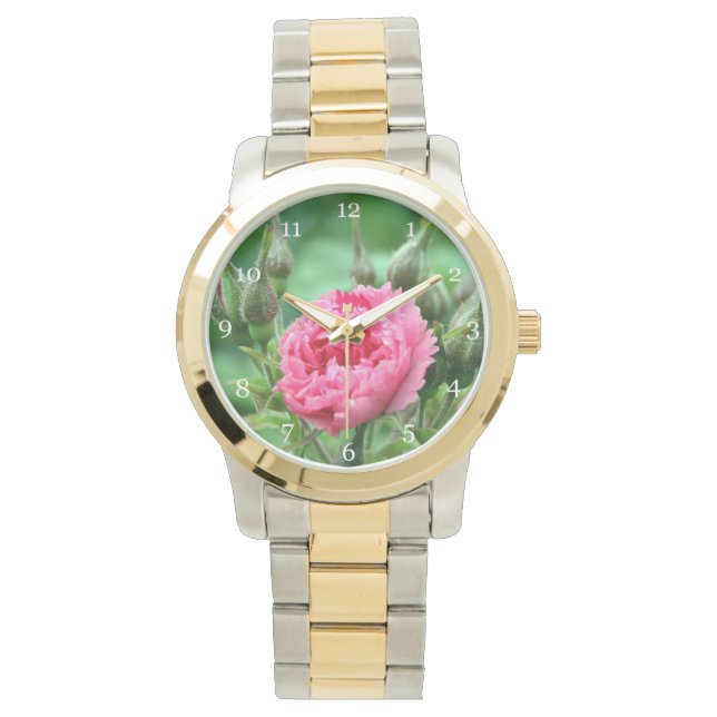 roze bloem roos bloem horloge (Voorkant)