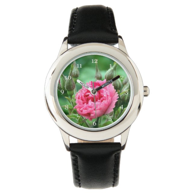 roze bloem roos bloem horloge (Voorkant)