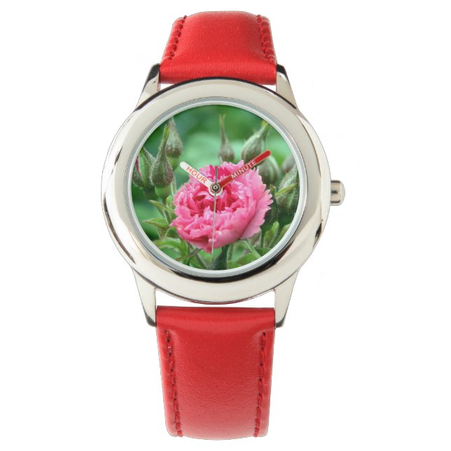 roze bloem roos bloem horloge (Voorkant)
