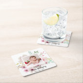 Roze Bloem Roos FOTO DOOP Doopfeest Meisjes Naam Kartonnen Onderzetters (Insitu)