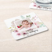 Roze Bloem Roos FOTO DOOP Doopfeest Meisjes Naam Kartonnen Onderzetters (Schuin)