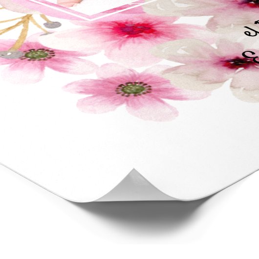 Roze Bloem Roos FOTO DOOP Doopfeest Meisjes Naam Poster (Hoek)