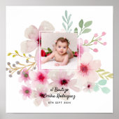 Roze Bloem Roos FOTO DOOP Doopfeest Meisjes Naam Poster (Voorkant)