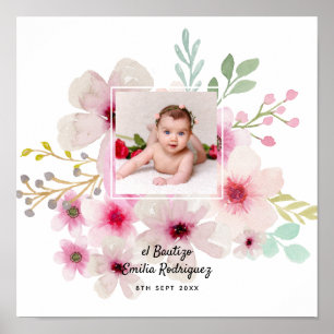 Roze Bloem Roos FOTO DOOP Doopfeest Meisjes Naam Poster