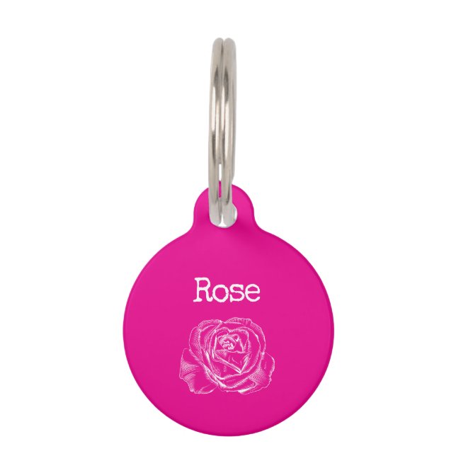 Roze Bloem Roos Huisdierpenning (Voorkant)