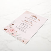 Roze Bloem Roos Vlinder Quinceanera 15e Folie Uitnodiging (Gedraaid)