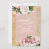 Roze Bloem Roze Goud Glitter Bruiloft Feest Kaart (Voorkant)