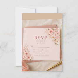 Roze bloem RSVP kaart, romantische trouwreactie Kaartje