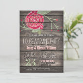 Roze Bloem Rustiek Country Wood Housewarming Party Kaart (Staand voorkant)