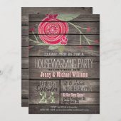 Roze Bloem Rustiek Country Wood Housewarming Party Kaart (Voorkant / Achterkant)