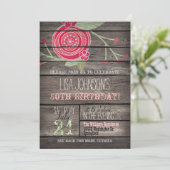 Roze Bloem, Rustiek Land 50ste Verjaardagsfeest Kaart (Staand voorkant)