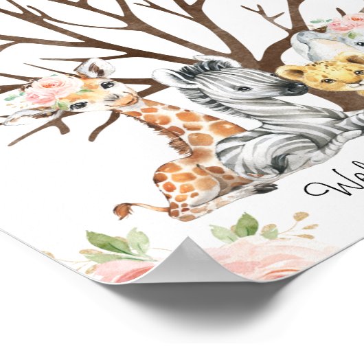 Roze Bloem Safari Vingerafdruk Gastboek Poster (Hoek)