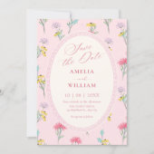 Roze bloem save the date (Voorkant)
