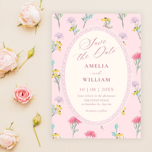 Roze bloem save the date