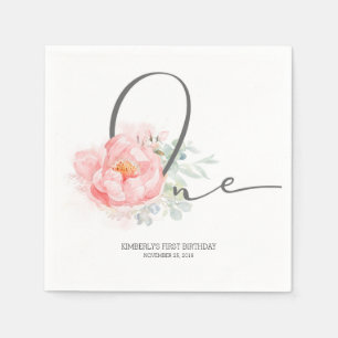 Roze Bloem Schattige 1e Verjaardag Party Servetten