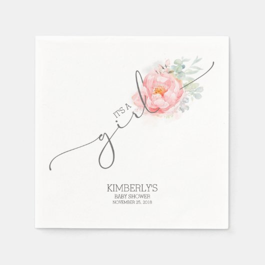 Roze Bloem Schattige Baby shower servetten (Voorkant)