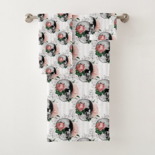 Roze Bloem Schedel Serie Design 2 Bad Handdoek (Insitu)