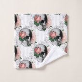 Roze Bloem Schedel Serie Design 2 Bad Handdoek (Wasdoekje)