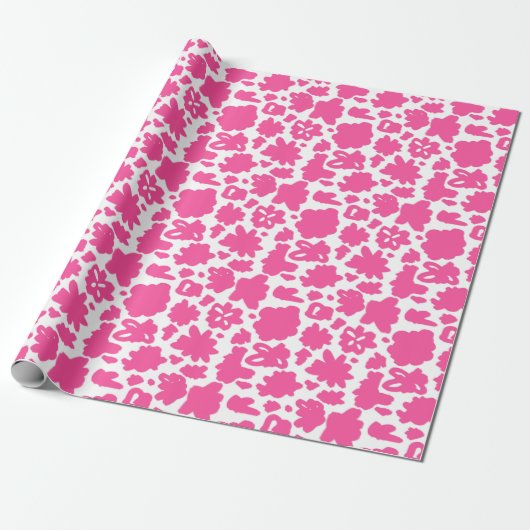 Roze Bloem Schilderij Patroon Wrapping Papier (Uitgerold)