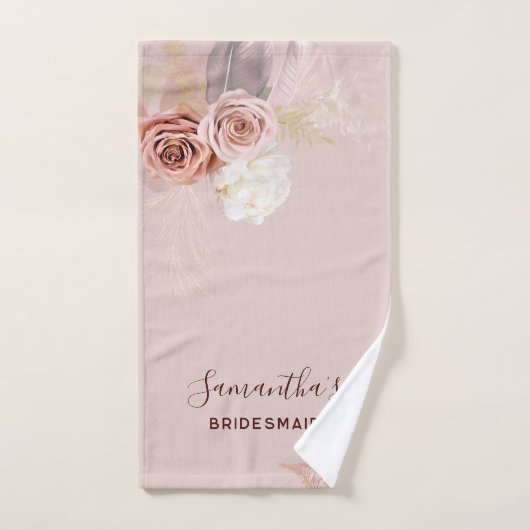Roze Bloem Script Terracotta Bruidsmeisje Handdoek (Handdoek)
