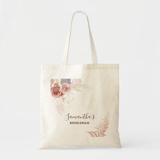 Roze Bloem Script Terracotta Bruidsmeisje Tote Bag (Voorkant)