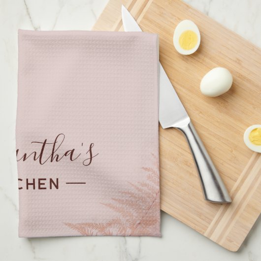 Roze Bloem Script Terracotta gepersonaliseerd Theedoek (Quarter Fold)