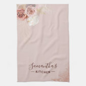 Roze Bloem Script Terracotta gepersonaliseerd Theedoek (Verticaal)