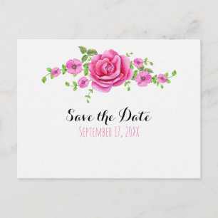 Roze bloem shabby chic save the date-huwelijksaanz briefkaart
