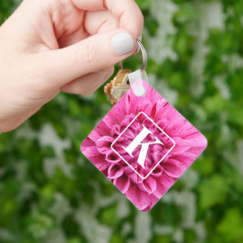 Roze Bloem Sleutelhanger met Monogram